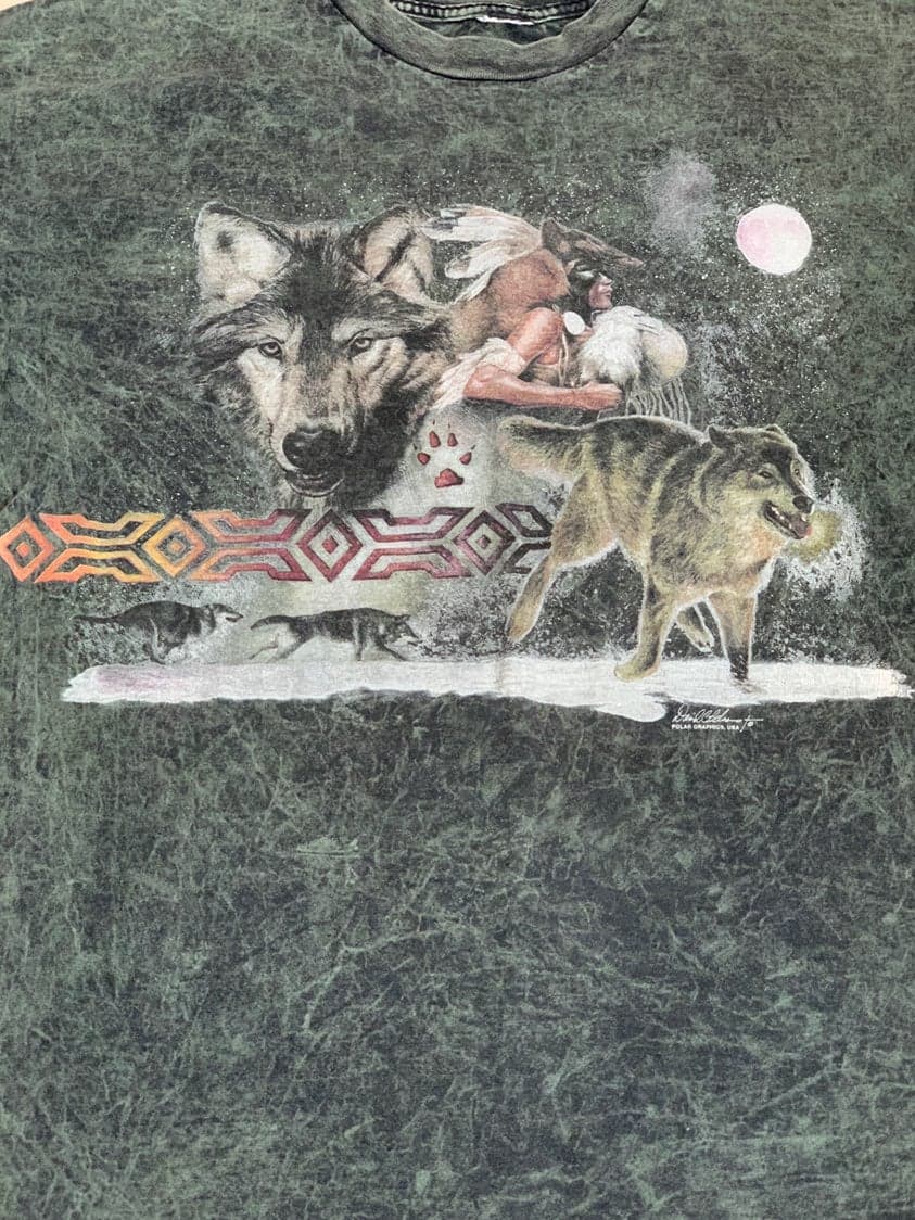 Mens XL Polar Graphics Wolf Moon Nature T-Shirt - Thumbnail 2