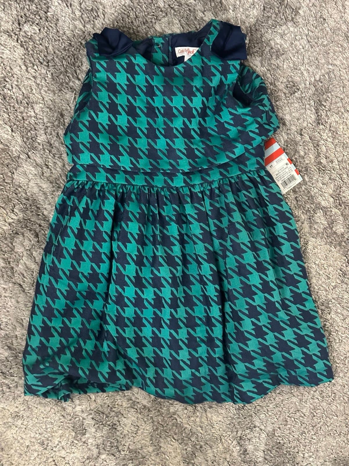 NEW Girls 5T Cat and Jack Blue and Green Houndstooth Easter Spring Dress - Thumbnail 2