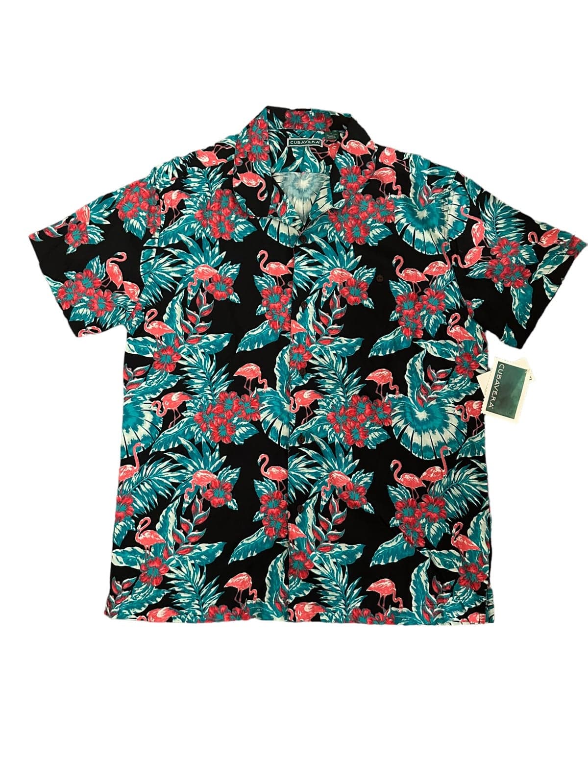 Cubavera Flamingo Beach Party Button Down Black Mens Size Large Short Sleeve New - Thumbnail 2