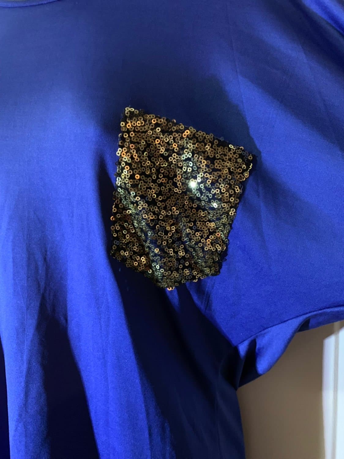 Royal Blue 3/4 Sequin Pocket Shirt Top - Thumbnail 2