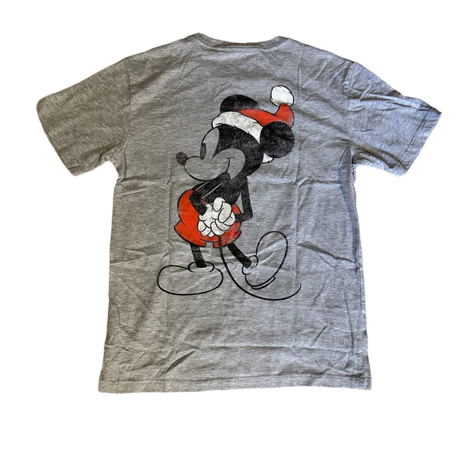 Disney Distressed Two Sided Micky Mouse Santa Christmas T-Shirt Gray Mens Small - Thumbnail 3