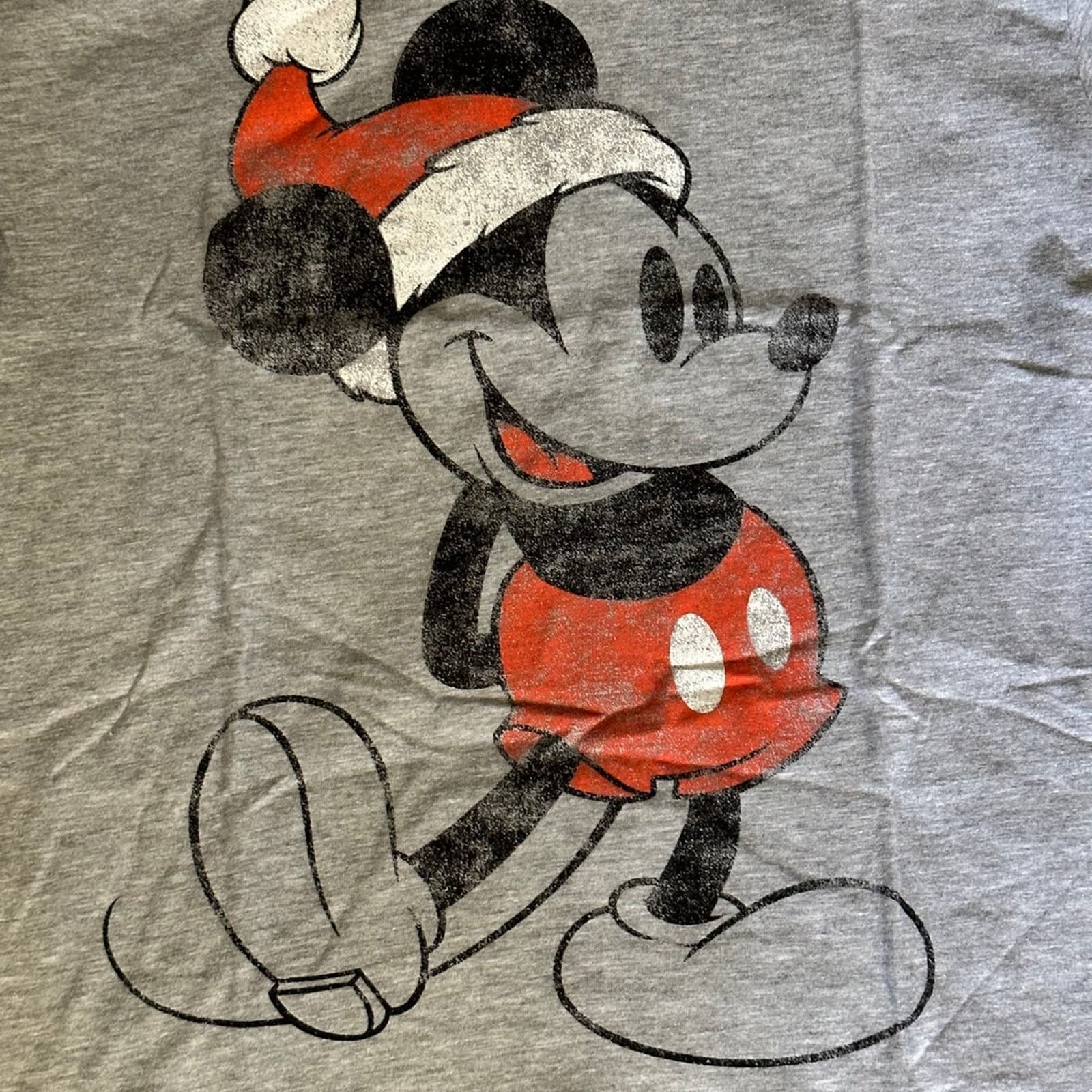 Disney Distressed Two Sided Micky Mouse Santa Christmas T-Shirt Gray Mens Small - Thumbnail 2
