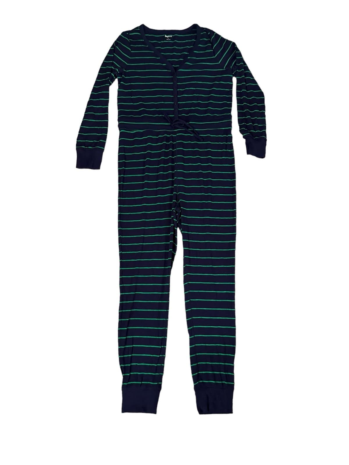 Gap Body Pajamas Womens Large Blue Green Stripe One Piece Jumpsuit Sleepwear