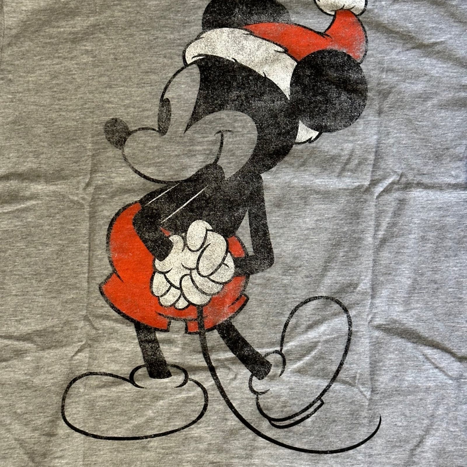 Disney Distressed Two Sided Micky Mouse Santa Christmas T-Shirt Gray Mens Small - Thumbnail 4