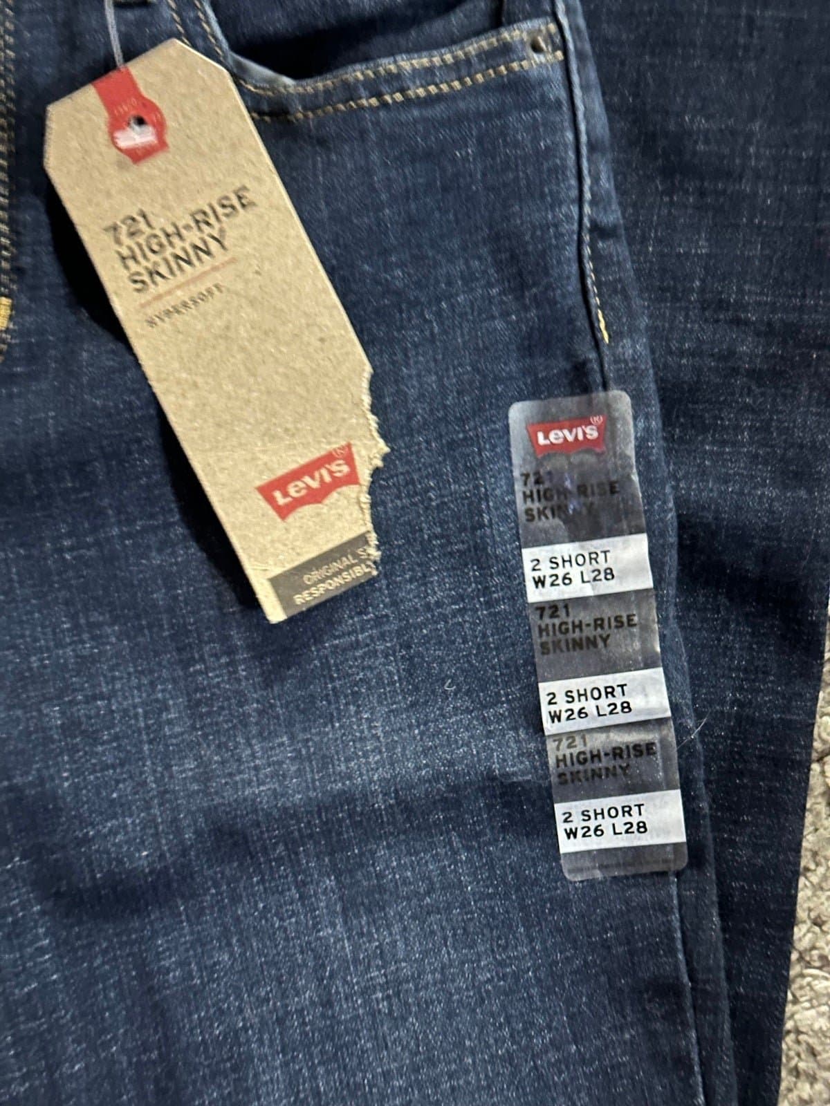 LEVI'S 721 HIGH-RISE SKINNY HYPERSOFT JEANS Size 2 Short - BRAND NEW - W26 L28 - Thumbnail 5