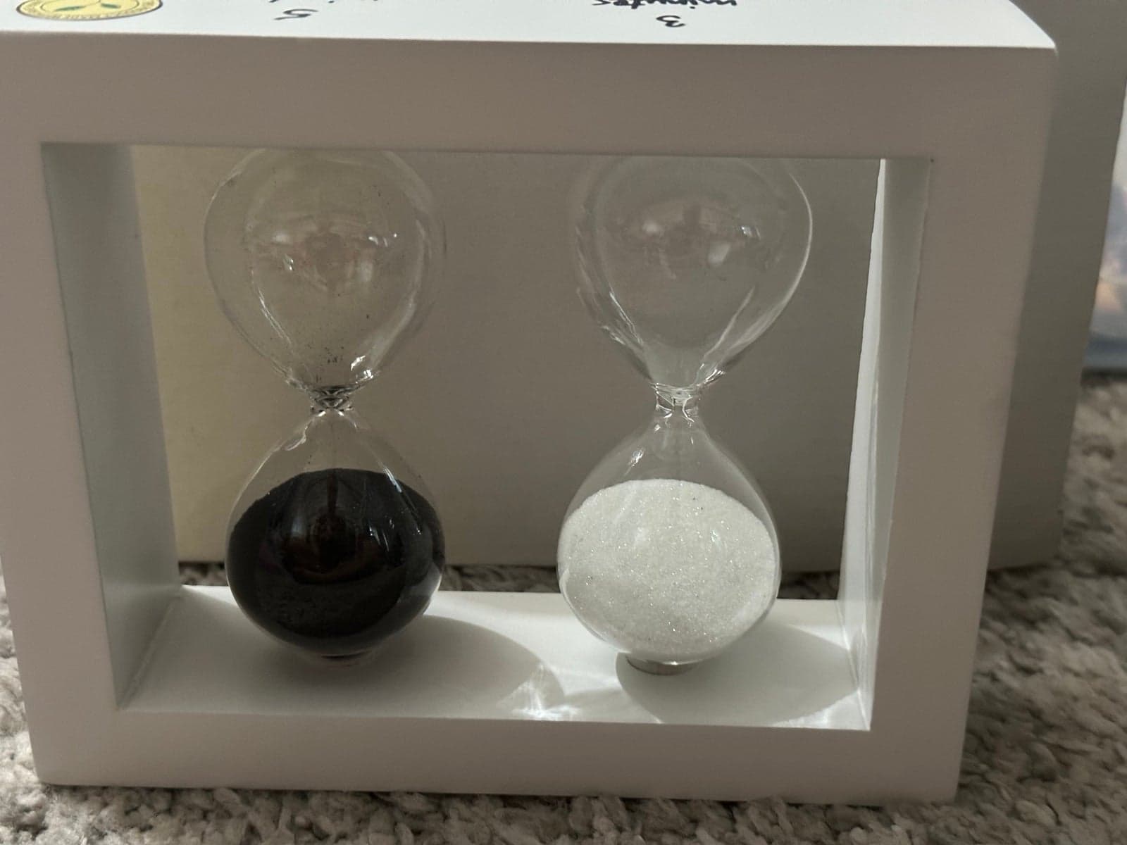 Black and white Sand Timers in Wooden Case 3 and 5 minutes clock