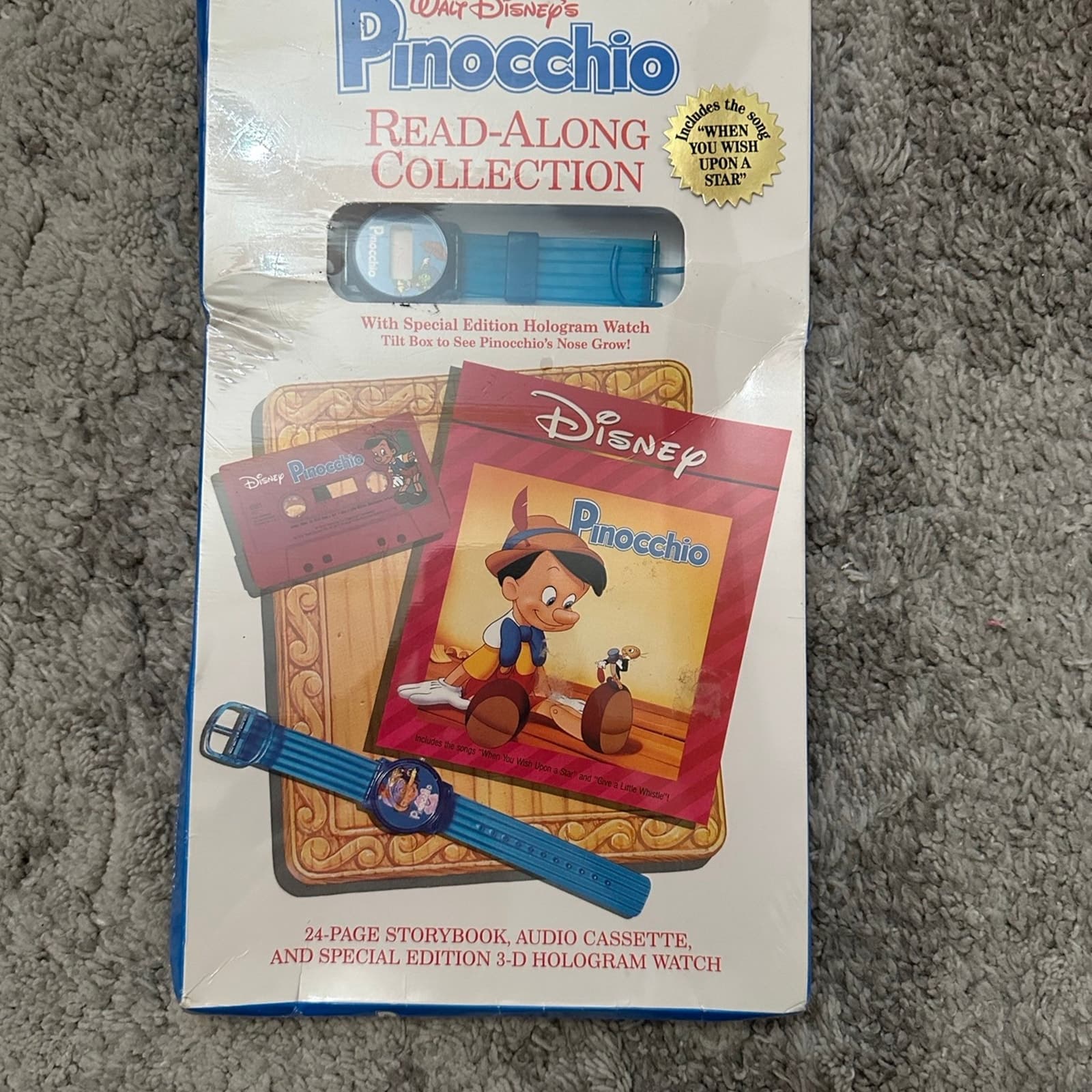 VINTAGE Disney PINOCCHIO Read Along Collection -Includes Cassette, Watch, & Book