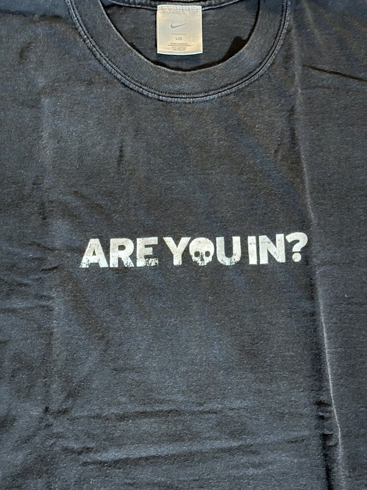 Vintage faded Nike T-Shirt Are You In Skull grey tag Mens Large - Thumbnail 4