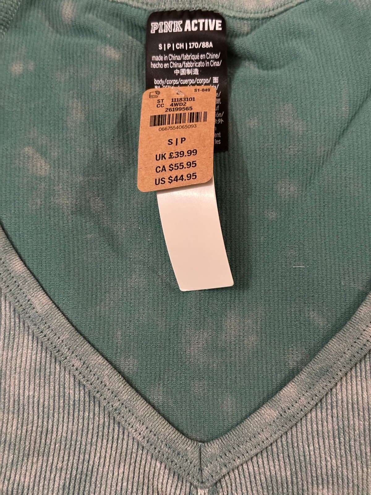 Victorias Secret Pink Active Green Long Sleeve V Neck Ribbed Fitted Shirt S NWT - Thumbnail 4