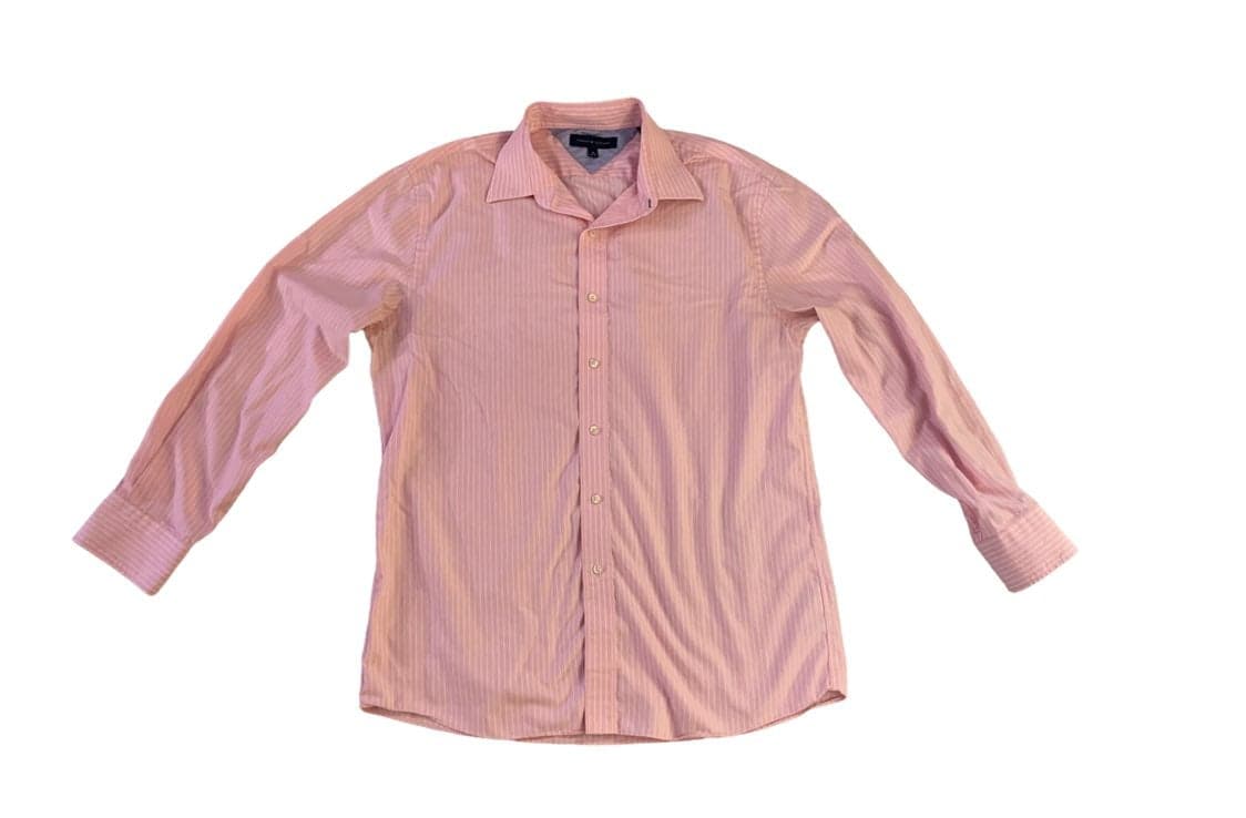 TOMMY HILFIGER - MEN'S PINK & WHITE STRIPED DRESS SHIRT - SIZE 16 X 32/33 - Thumbnail 2