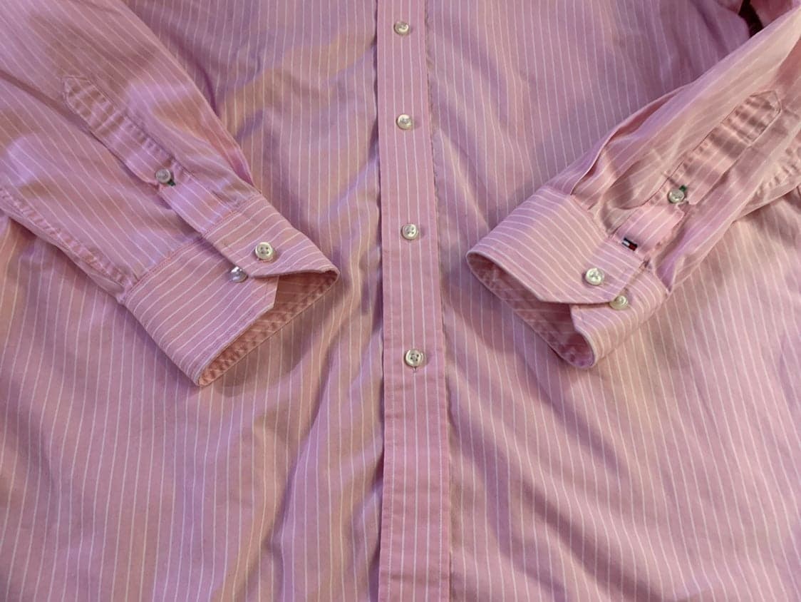 TOMMY HILFIGER - MEN'S PINK & WHITE STRIPED DRESS SHIRT - SIZE 16 X 32/33 - Thumbnail 3