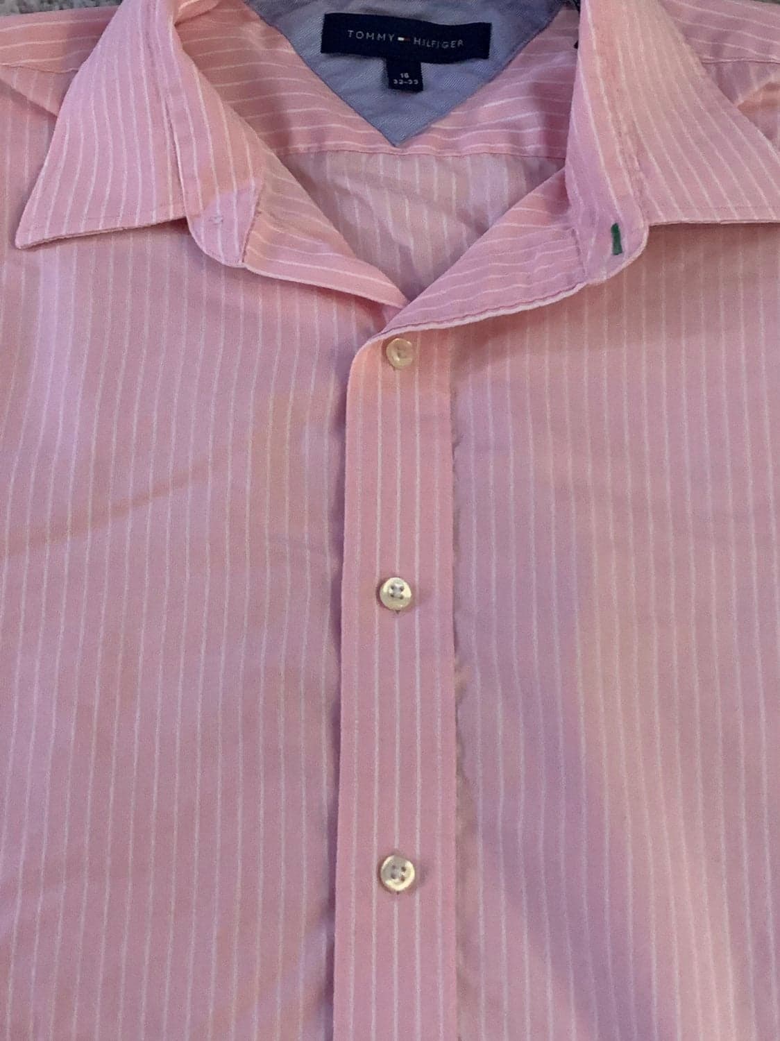 TOMMY HILFIGER - MEN'S PINK & WHITE STRIPED DRESS SHIRT - SIZE 16 X 32/33 - Thumbnail 4