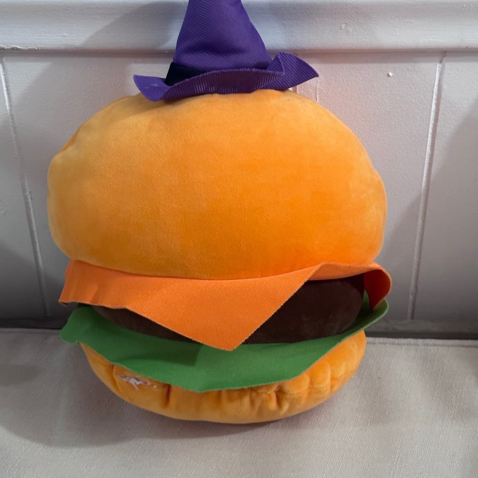 12” Miniso Hamburger Witch Halloween Plush Squishy Pumpkin - Thumbnail 2