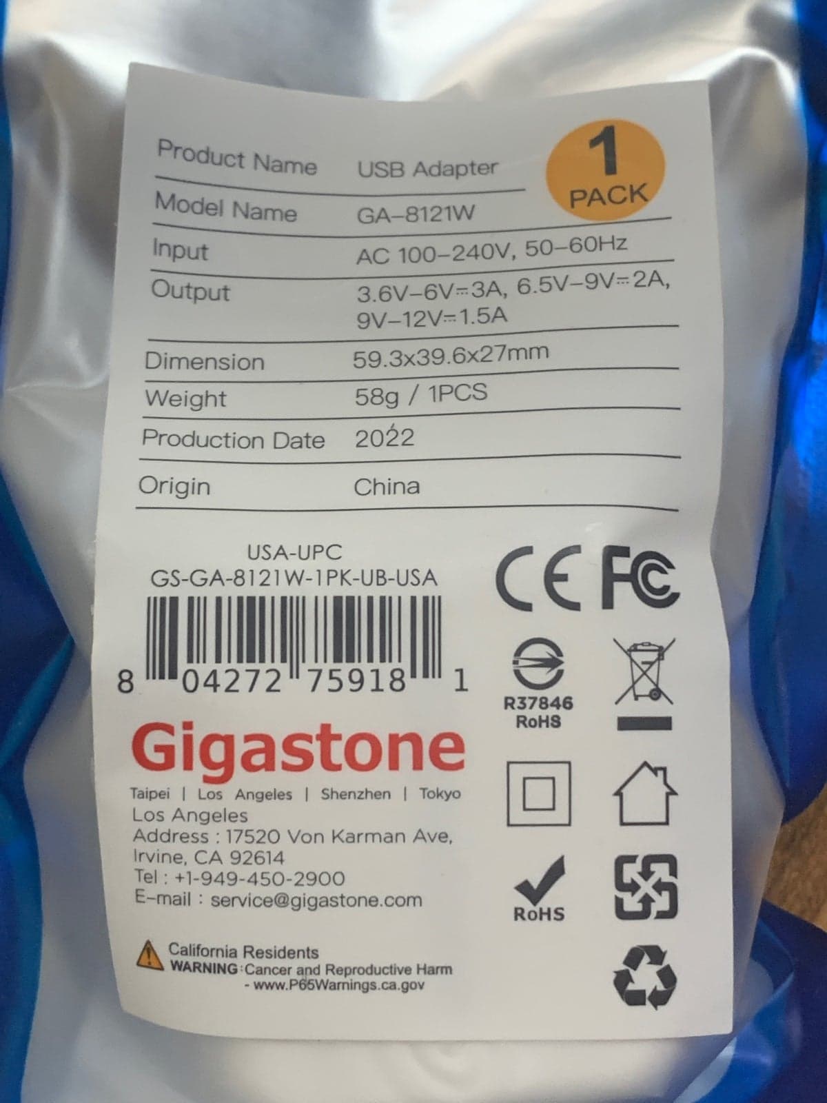 Lot 2 Gigastone Fast Charge Power Block 3.0 USB A 18w - Thumbnail 2