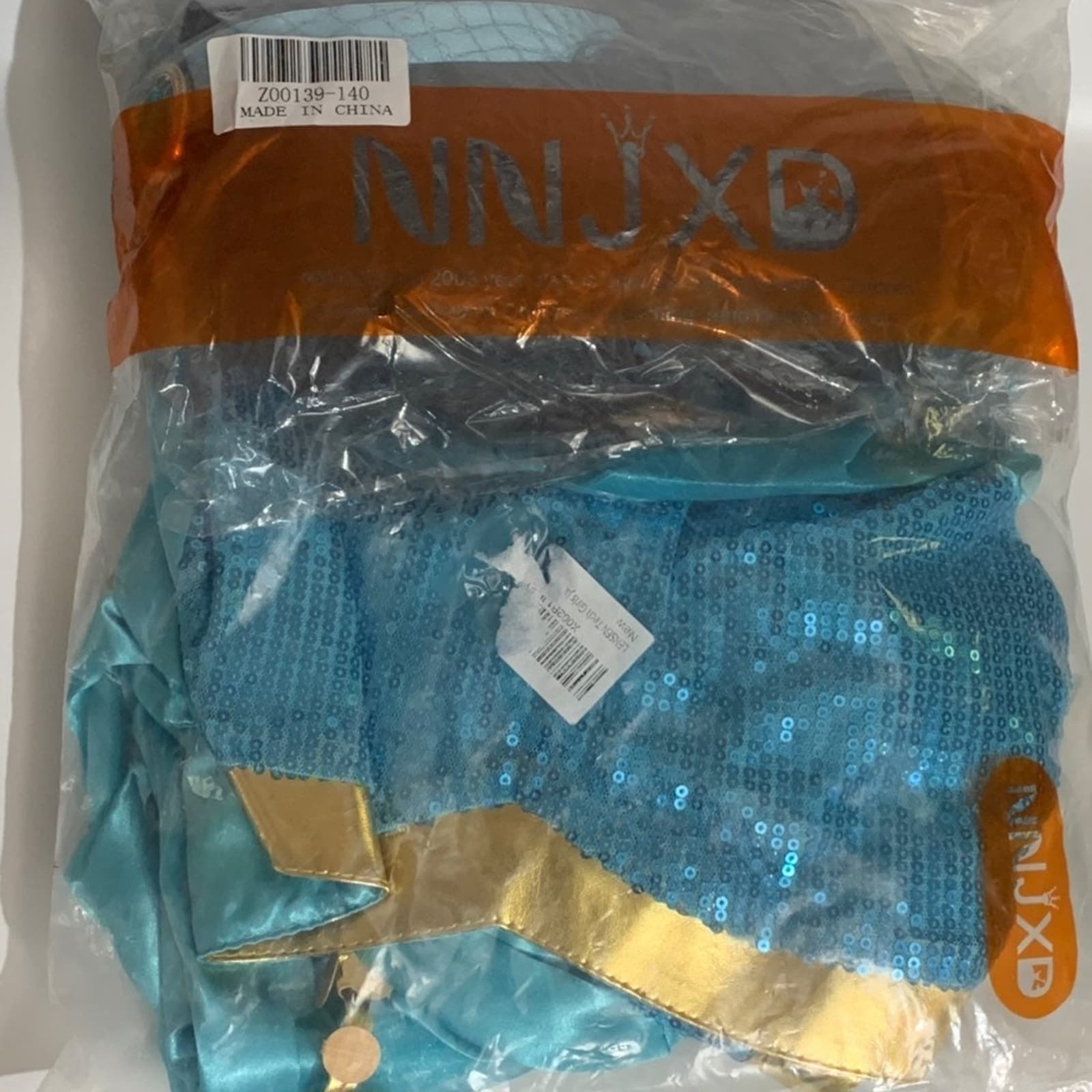 Girls Princess Halloween Costume with Wig dress up teal and gold - Thumbnail 2