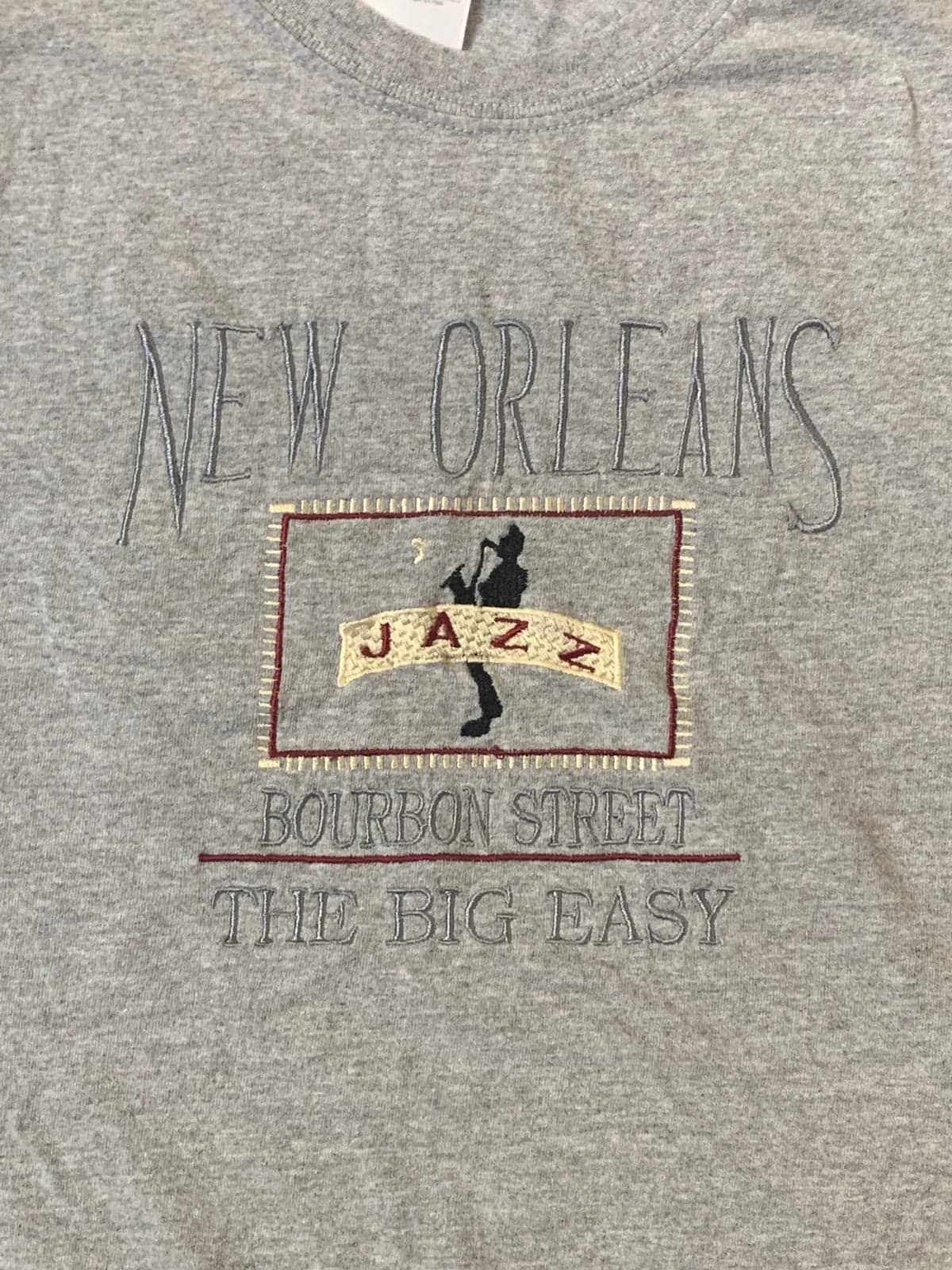 NEW ORLEANS Bourbon Street Jazz The Big Easy Medium Grey T-Shirt Embroidered - Thumbnail 2