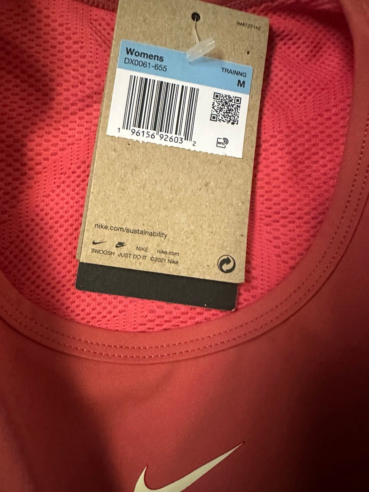 New NIKE PRO Dri-FIT Cropped Women's Medium Training Top Adobe Sea Coral NWT - Thumbnail 3