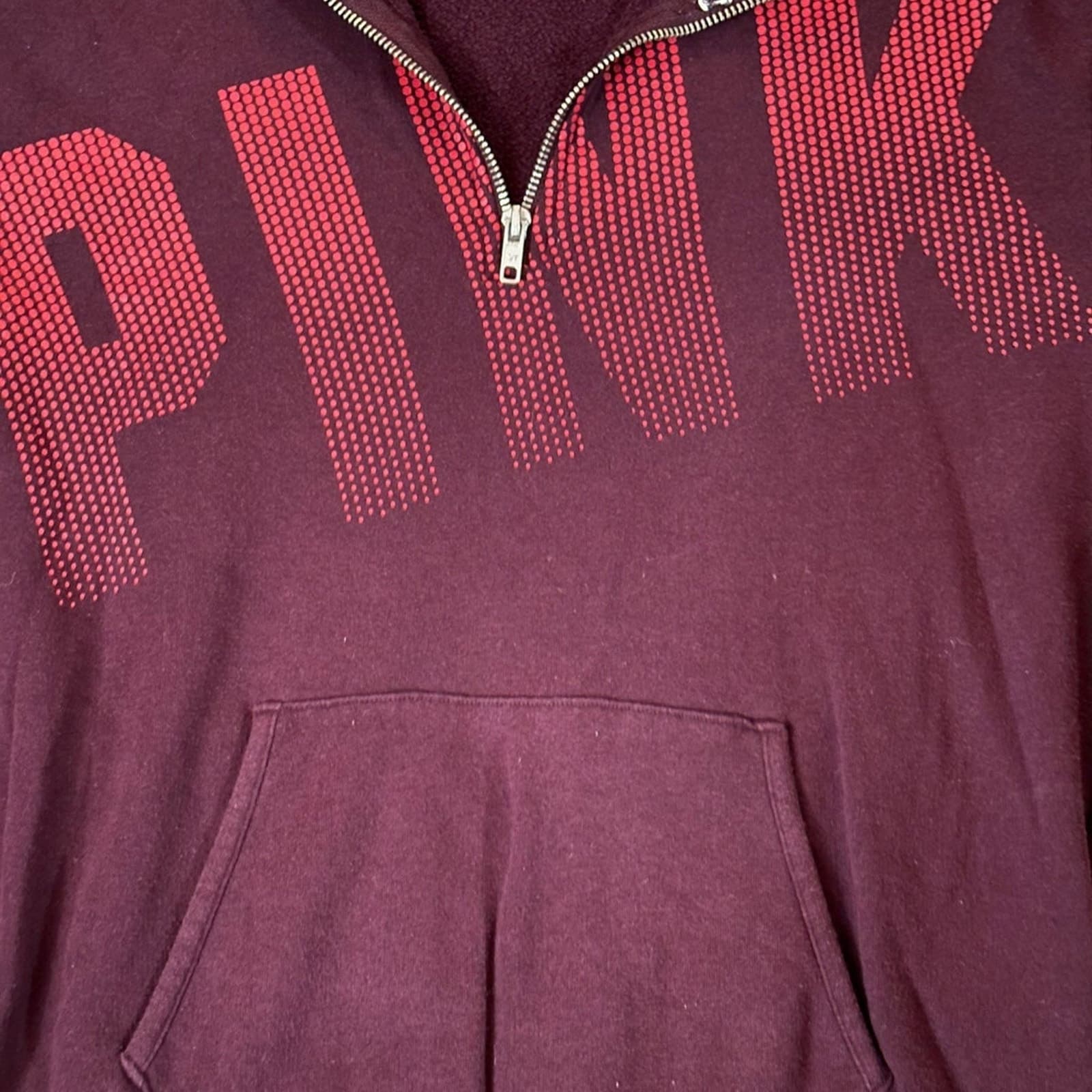 VICTORIA SECRET PINK 1/4 Zip Womens Pullover Sweatshirt Small Maroon Dot Logo - Thumbnail 3