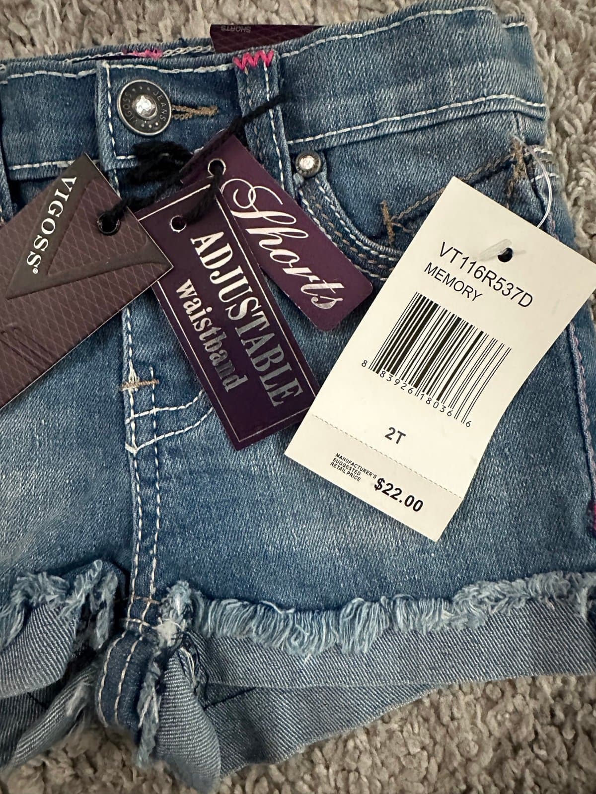 2 pair Vigoss Size 2T Toddler Girls Adjustable Waistband Denim Jean Shorts NWT - Thumbnail 3