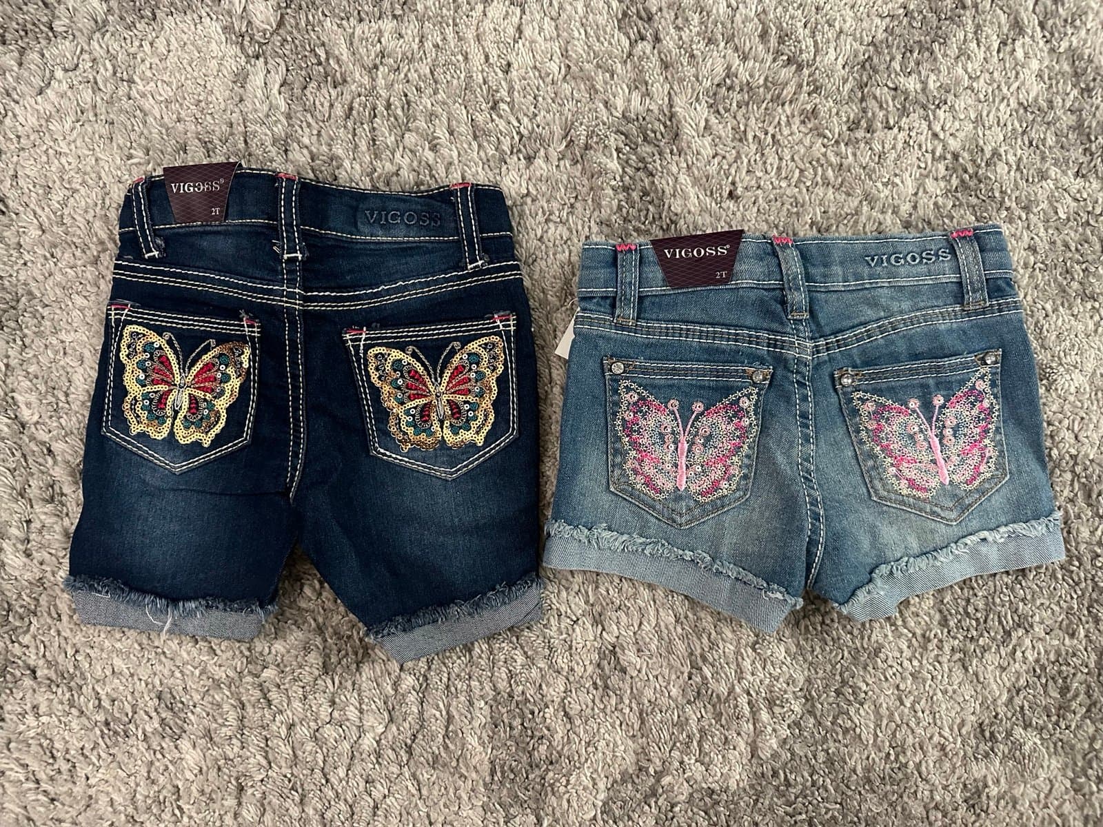 2 pair Vigoss Size 2T Toddler Girls Adjustable Waistband Denim Jean Shorts NWT - Thumbnail 2