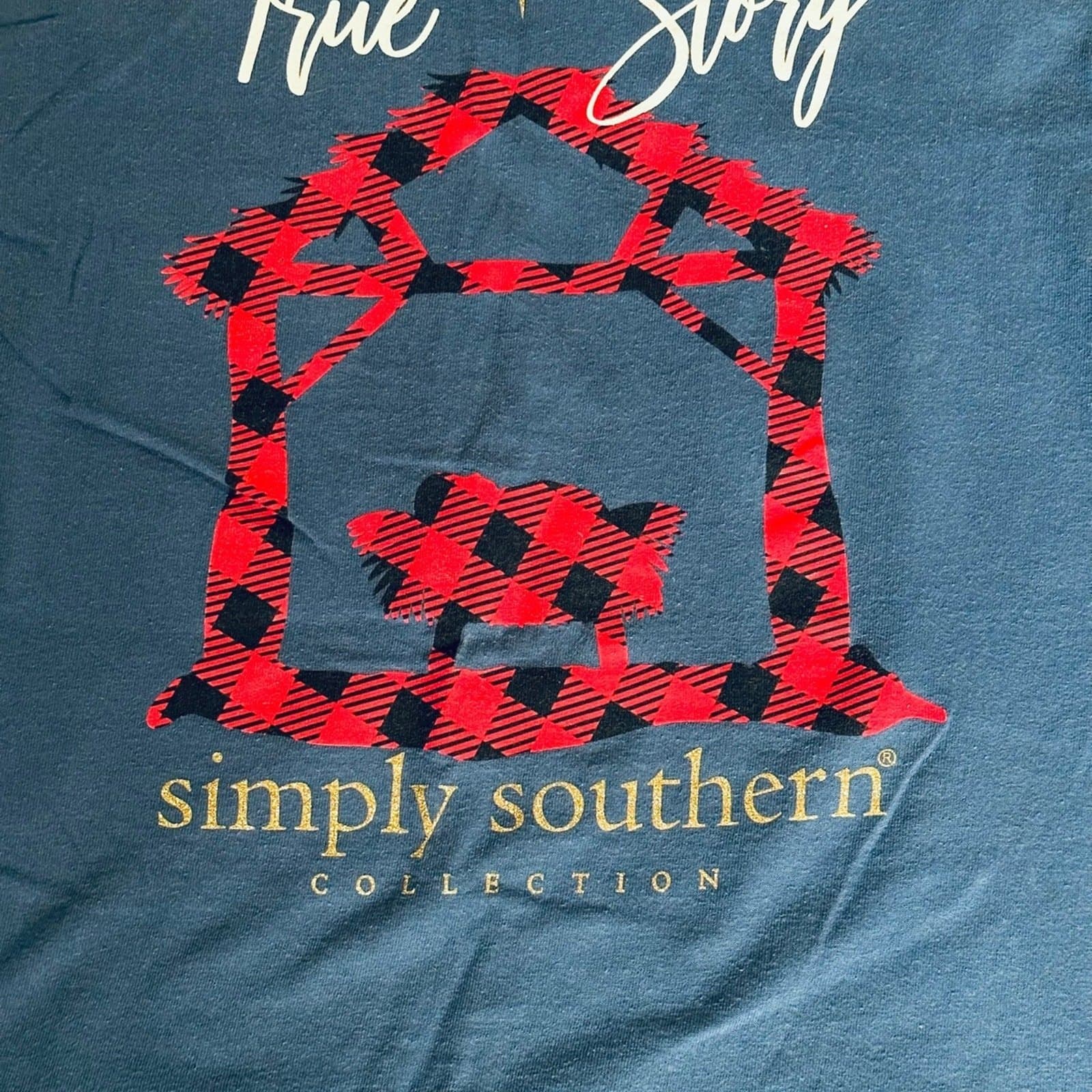 Simply Southern Shirt Womens Large Blue Red True Story Christmas Tee - Thumbnail 2