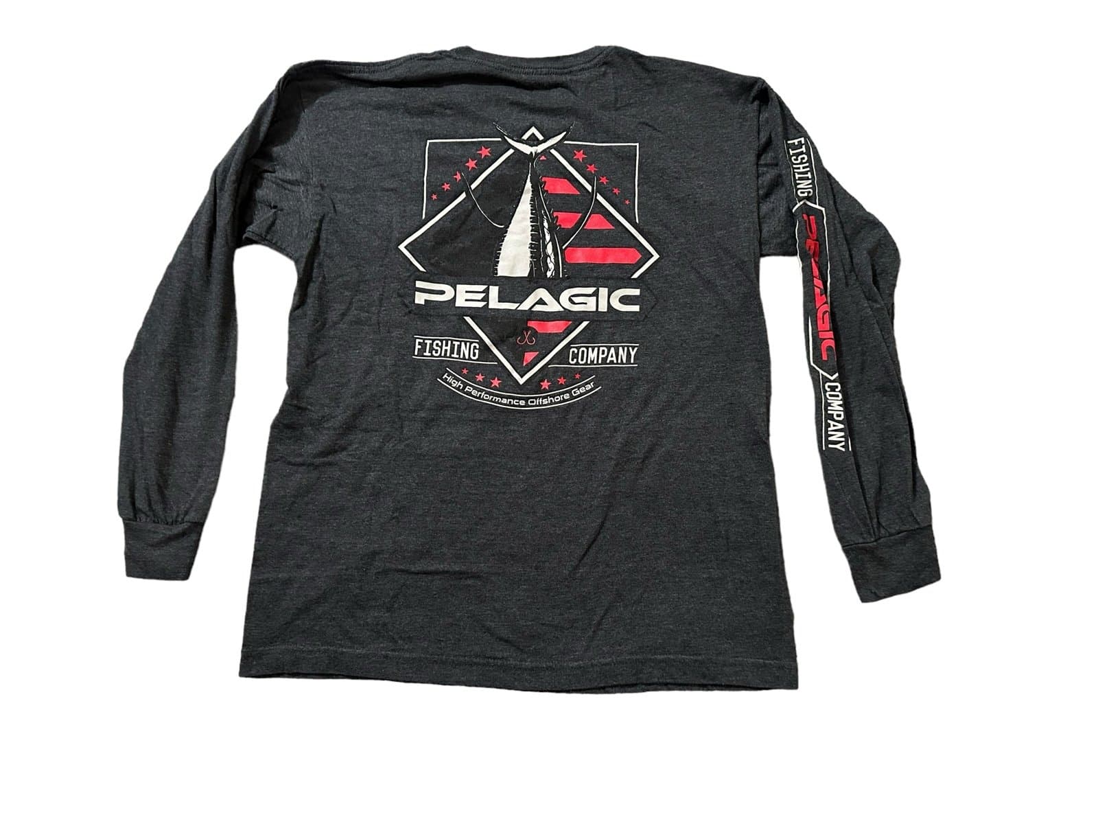 Pelagic Mens Size Medium Game Fishing Long Sleeve Shirt Gray Graphics Cotton - Thumbnail 2