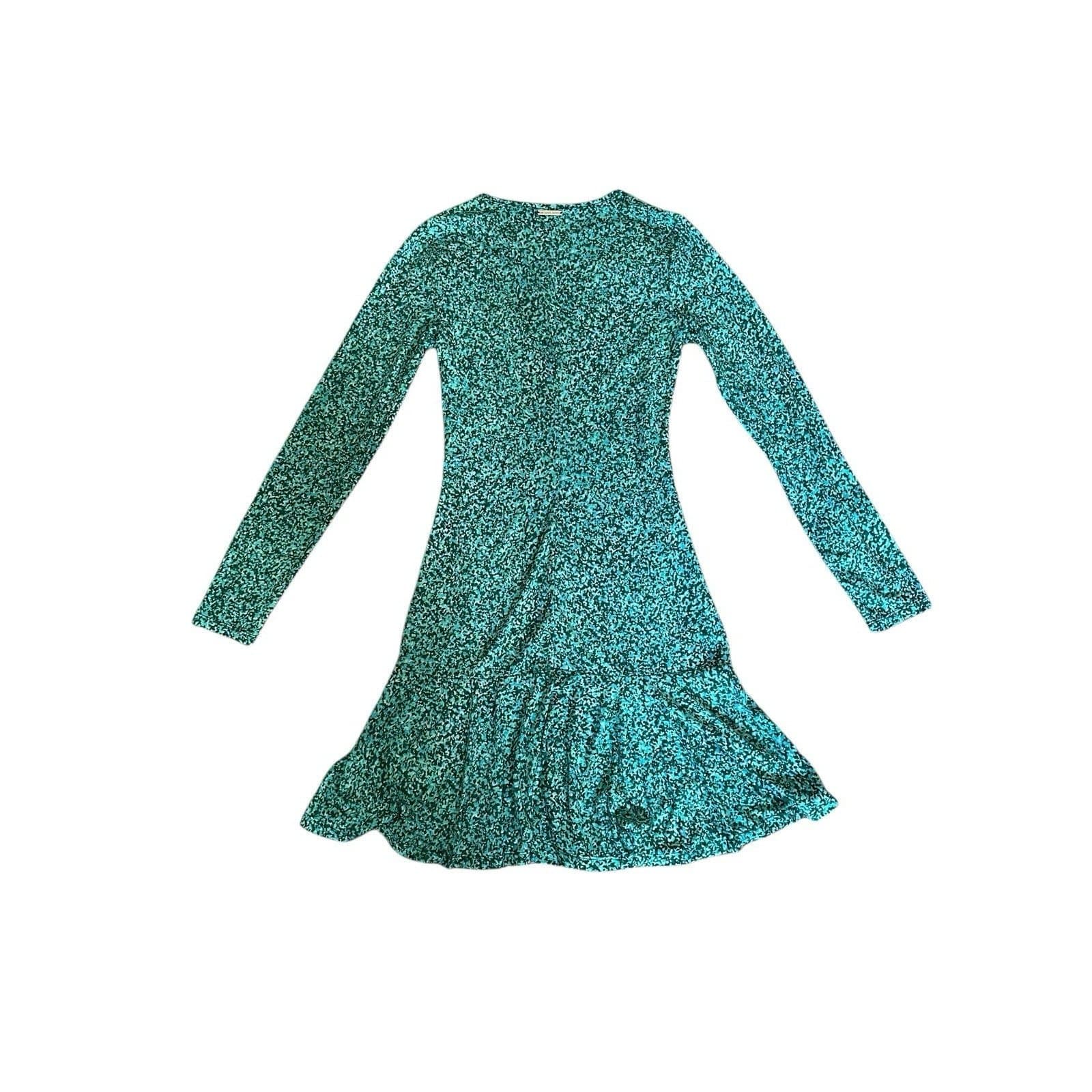 NWT $99.50 MICHAEL KORS Rain Print Flare Jersey Dress Pepper Green XS Easter - Thumbnail 3