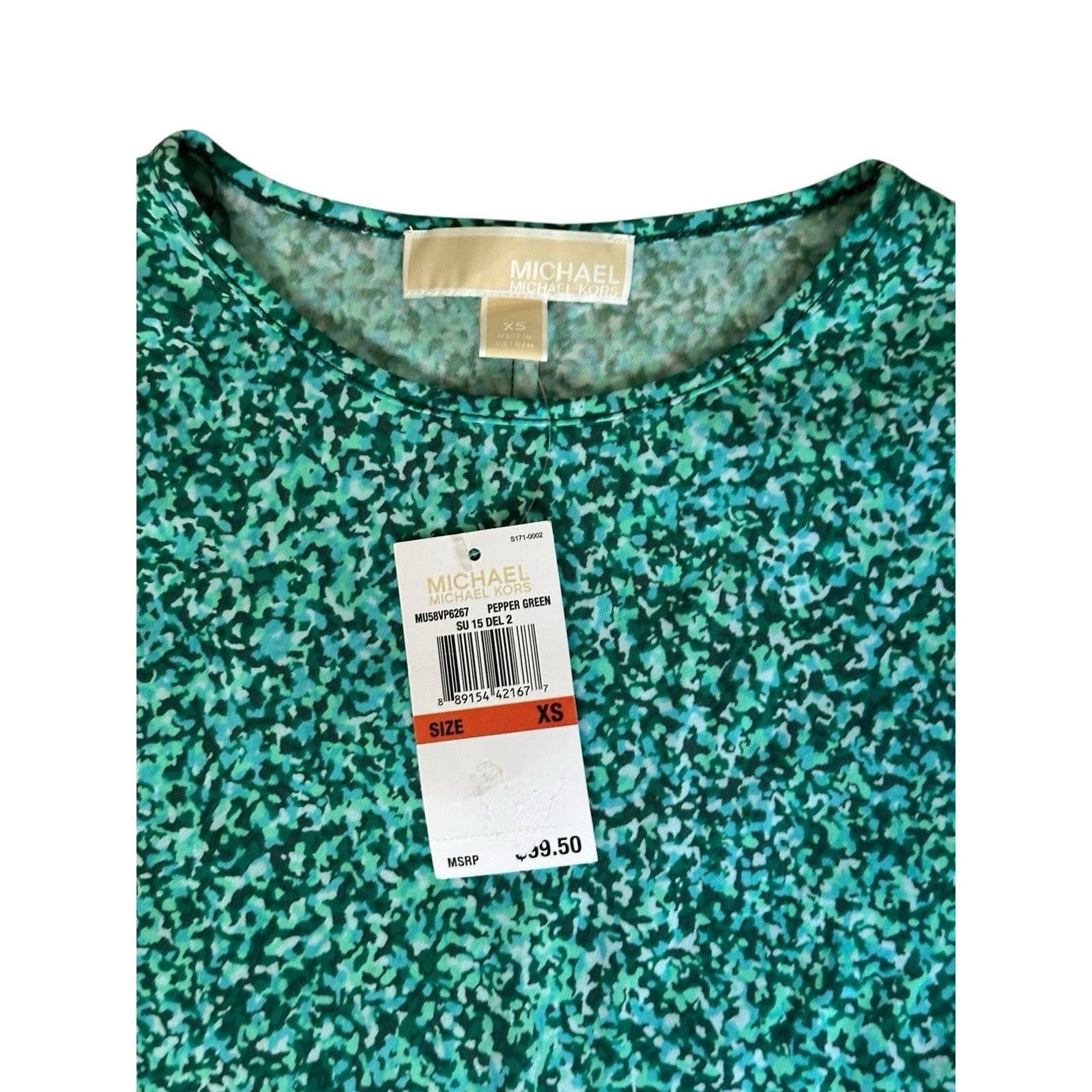 NWT $99.50 MICHAEL KORS Rain Print Flare Jersey Dress Pepper Green XS Easter - Thumbnail 2