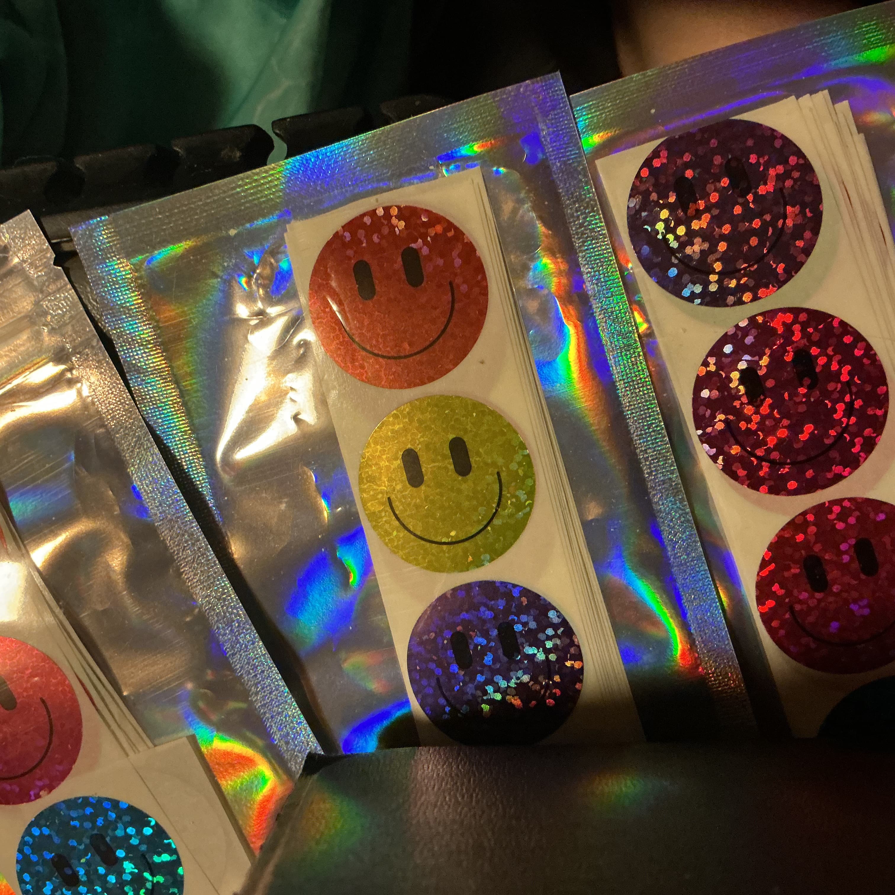 ★ 70 Glitter Smiley Face Stickers | Colorful Holographic Reward & Envelope Seals - Thumbnail 2