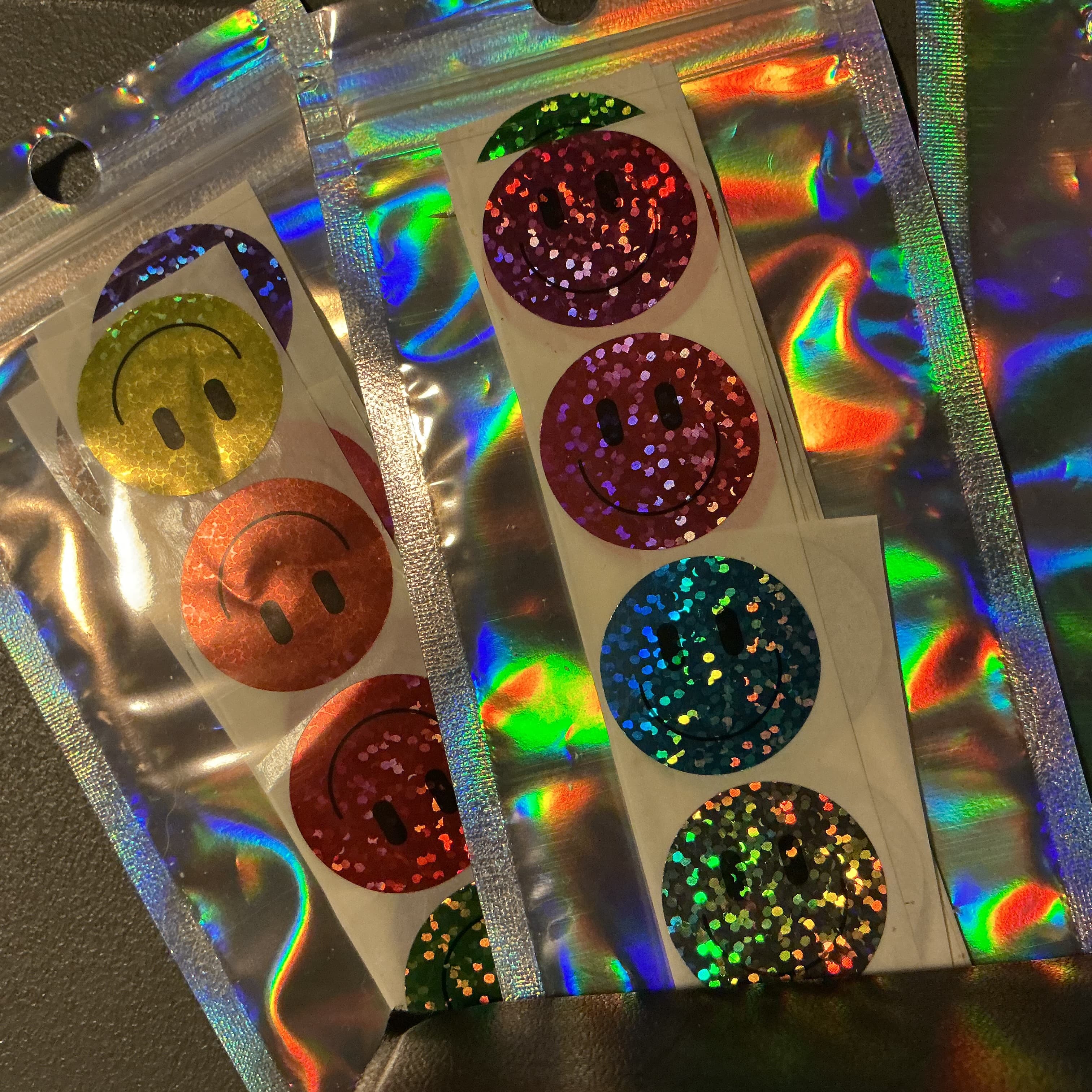 ★ 70 Glitter Smiley Face Stickers | Colorful Holographic Reward & Envelope Seals - Thumbnail 3
