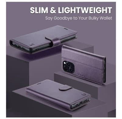 💜 Wallet Case for iPhone 15 Pro Max – Purple (RFID + Kickstand) 💜 - Thumbnail 6