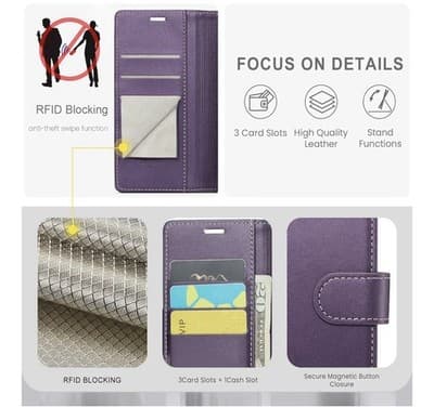 💜 Wallet Case for iPhone 15 Pro Max – Purple (RFID + Kickstand) 💜 - Thumbnail 3