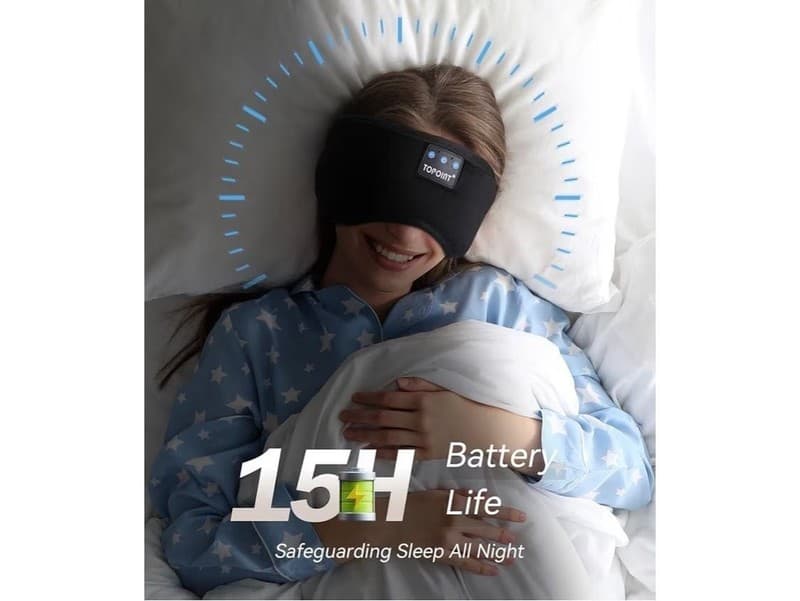 TOPOINT Bluetooth Sleep Mask Headphones, 3D Total Blackout Design, Black - Thumbnail 6