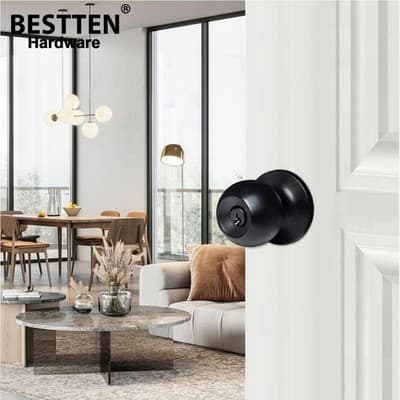 BESTTEN 3-Pack Keyed Entry Door Knobs, Matte Black Standard Ball Locks, Keyed Di - Thumbnail 2