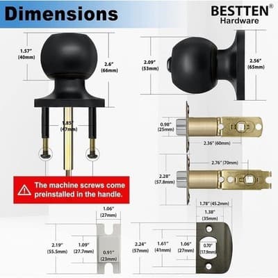 BESTTEN 3-Pack Keyed Entry Door Knobs, Matte Black Standard Ball Locks, Keyed Di - Thumbnail 3