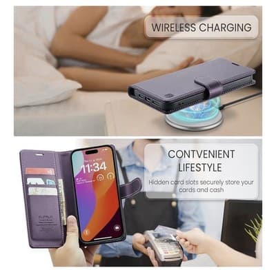 💜 Wallet Case for iPhone 15 Pro Max – Purple (RFID + Kickstand) 💜 - Thumbnail 5
