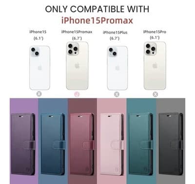 💜 Wallet Case for iPhone 15 Pro Max – Purple (RFID + Kickstand) 💜 - Thumbnail 2