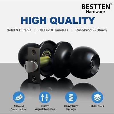 BESTTEN 3-Pack Keyed Entry Door Knobs, Matte Black Standard Ball Locks, Keyed Di - Thumbnail 5