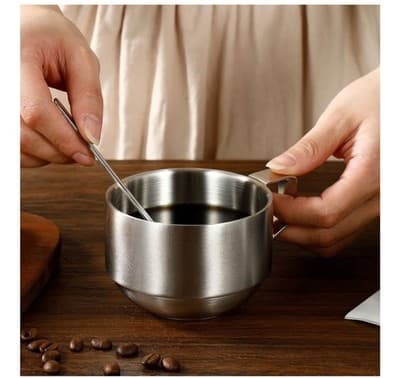 Stainless Steel Coffee Mug Set – 2 Stackable 250ml Cups with Spoons, Anti-Slip B - Thumbnail 4