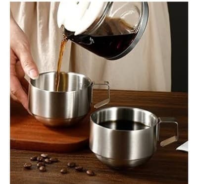 Stainless Steel Coffee Mug Set – 2 Stackable 250ml Cups with Spoons, Anti-Slip B - Thumbnail 2