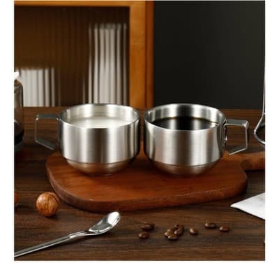 Stainless Steel Coffee Mug Set – 2 Stackable 250ml Cups with Spoons, Anti-Slip B - Thumbnail 5
