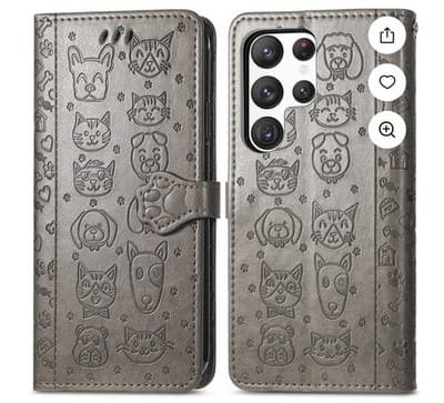 For Samsung S25 S24 S23 S22 21 20 Ultra Plus Case Cat & Dog Leather Wallet Cover - Thumbnail 2