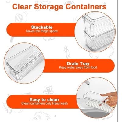 Pure Future 3 Pack Stackable Fridge Organizer Bins with Lids and Removable Drain - Thumbnail 4