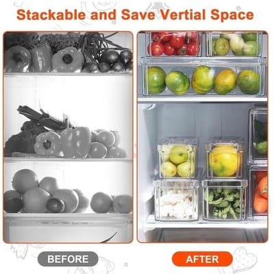 Pure Future 3 Pack Stackable Fridge Organizer Bins with Lids and Removable Drain - Thumbnail 5