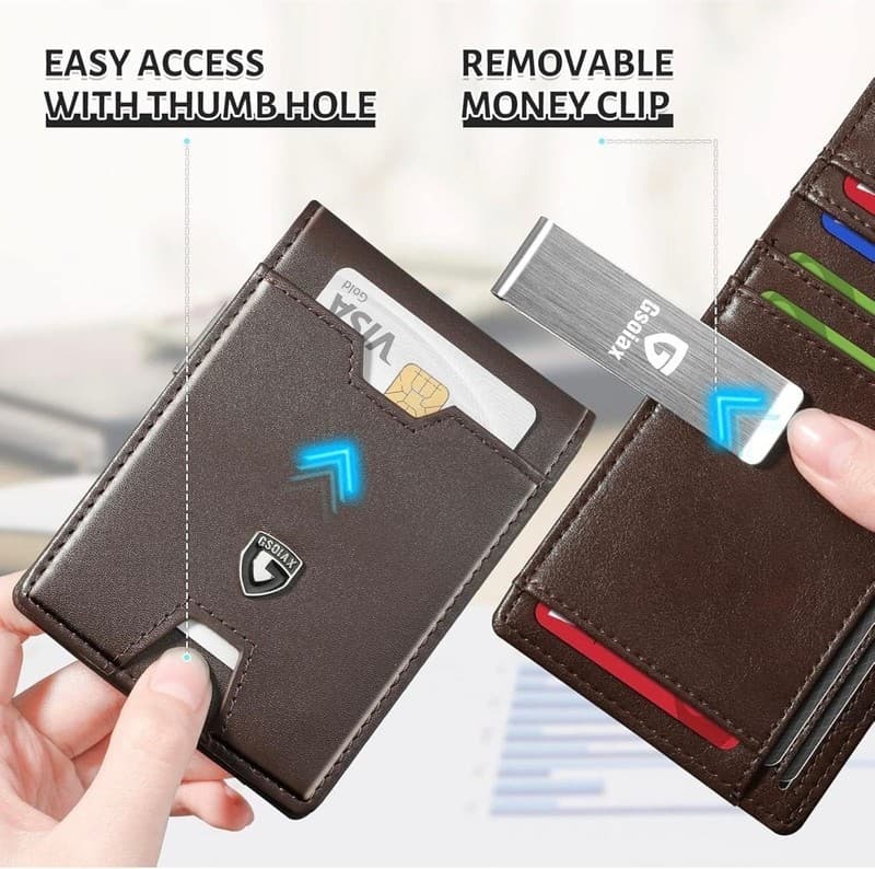 GSOIAX Men's Slim RFID Blocking Leather Wallet with Removable Money Clip and 11 - Thumbnail 5