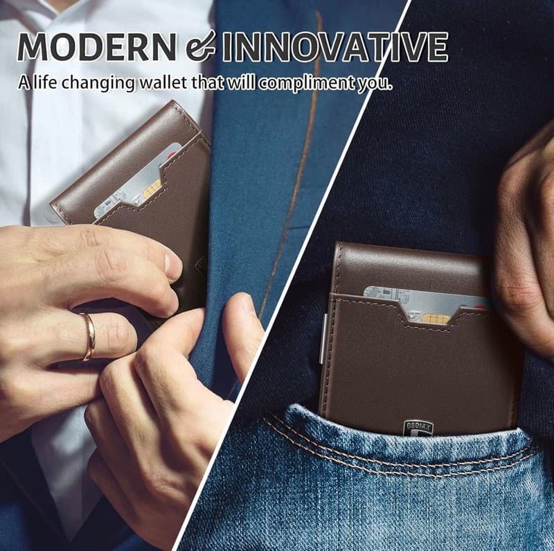 GSOIAX Men's Slim RFID Blocking Leather Wallet with Removable Money Clip and 11 - Thumbnail 6