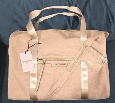 Juicy Couture Monogram Weekender Travel Bag Cosmetic Pouch Beige Gold