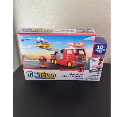TileTown Fire Truck Lights & Sound Magnetic Tile Set