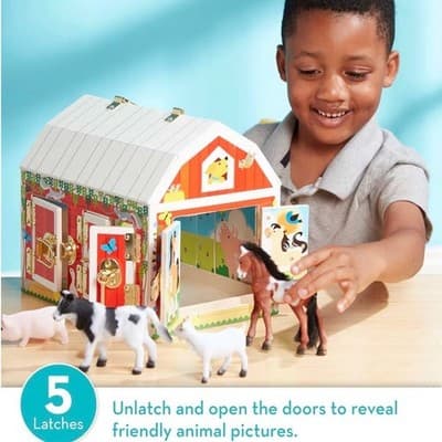 Melissa & Doug Latches Barn Wooden Activity Toy with 4 Animal Figures - Thumbnail 3