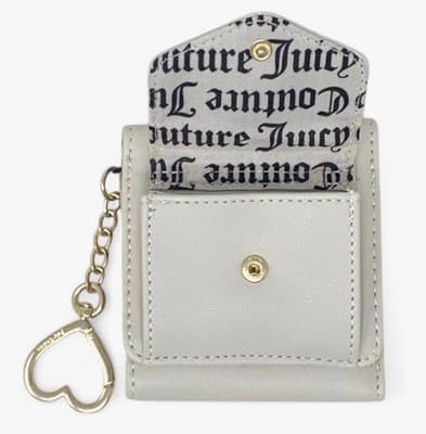 Juicy Couture Pink Heart Logo Tri Fold Wallet Keychain Beige - Thumbnail 3